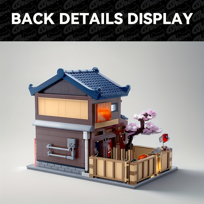 1249pcs Japanese Onsen Resort Building Blocks Set with Quick-Release Mechanism, Traditional Tatami Rooms & Realistic Hot Spring Interior - Cherry Blossom Landscape Model Kit for Adults & Teens, Japanese Architecture Series Collectible Gift