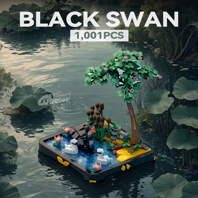 Swan Pond Miniature Landscape Building Block Set, Black Swan Magic Lake Artificial Plant Flower Outdoor Scene Model Toy Ornament, Classic Animation Fan Halloween Gift, 1001+pcs