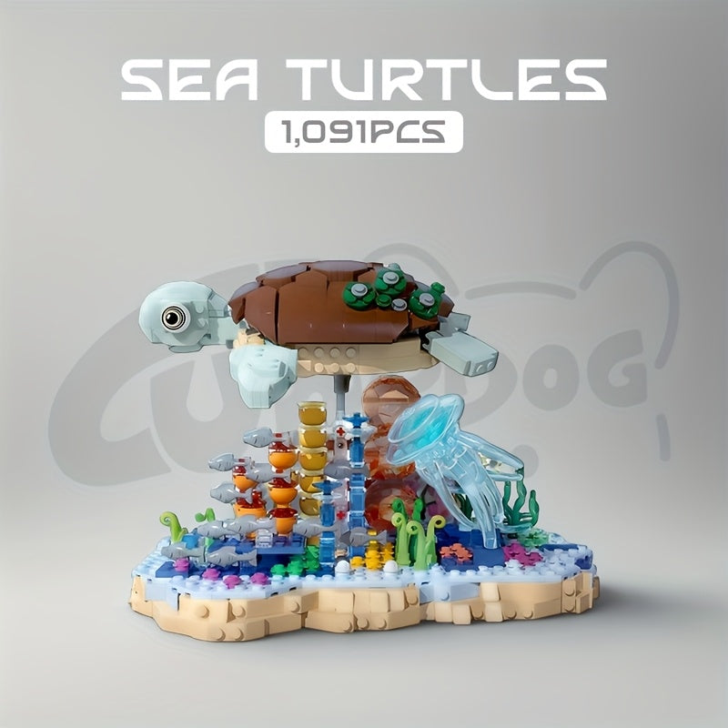 Turtle Reef Fantasy Building Blocks Set, 1000+pcs Marine Plant Models, Adult Collection Creative Toy Set