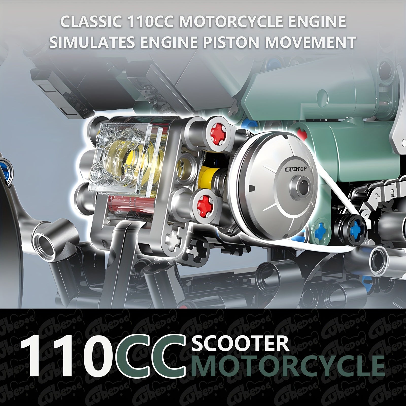 1006pcs 1:8 Scale 110CC Motorcycle Building Set with Realistic Engine, Suspension & Brakes - Green Retro Scooter Model Kit for s &, Collectible Toy Replica, Challenging Assembly (Compatible with Motorcycle Enthusiasts)