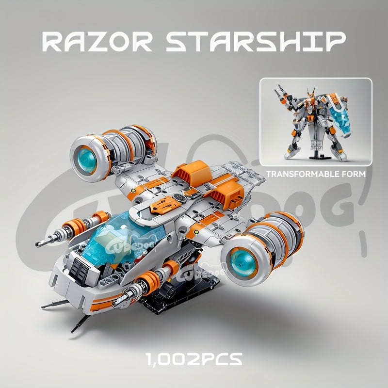 1002pcs Razor Starship Building Block Set, Super Soldier Transformable Model, Starship Series Toy, Space Mecha Display, Suitable for Collectors, Christmas and Birthday Gift