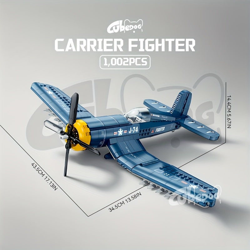1002pcs F4-U Classic American Fighter Building Blocks, Pirate Ship Carrier Model, Military Theme Series Plane Ornament, Adult Military Enthusiast Collection, Easter Christmas Holiday Gift