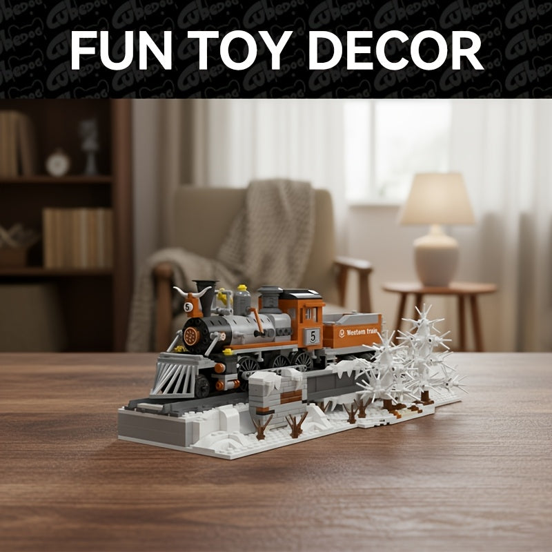 1001pcs Large Vintage Snow Steam Train Building Block Set with 40cm Model Train & Track - Collectible Display for Adult Train Enthusiasts