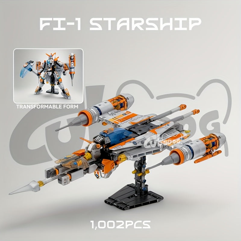 1002pcs FL1 Starship Building Blocks Set, Super Warrior Transformable Model, Starship Series Toy, Spacecraft Mech Ornament, Suitable for Enthusiasts and Collectors, Christmas and Birthday Gift