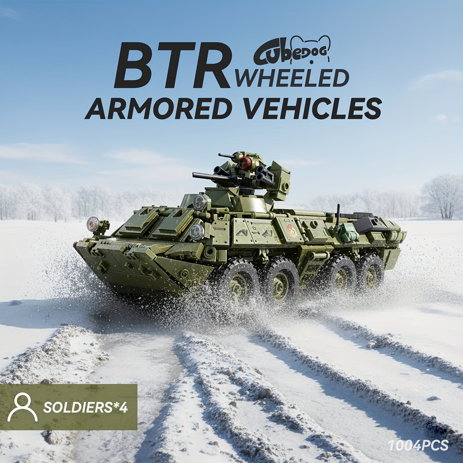 1004pcs BTR Wheeled Armored Vehicle Building Blocks Set, Military Series Armored Transport Vehicle Assembly Toy Model, Armored Vehicle Set Includes Four Soldier Members