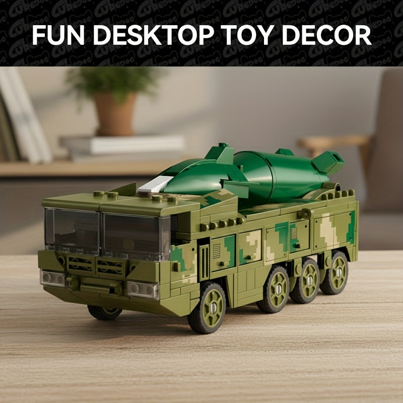 Supersonic Missile Launch Vehicle Building Block Toy Set - Military Heavy Truck Model with Elevatable Missiles, Soldier Figure & 216+pcs Construction Kit, Stem Educational Toy For Kids, Collectible Display For Military Enthusiasts, Christmas Gift