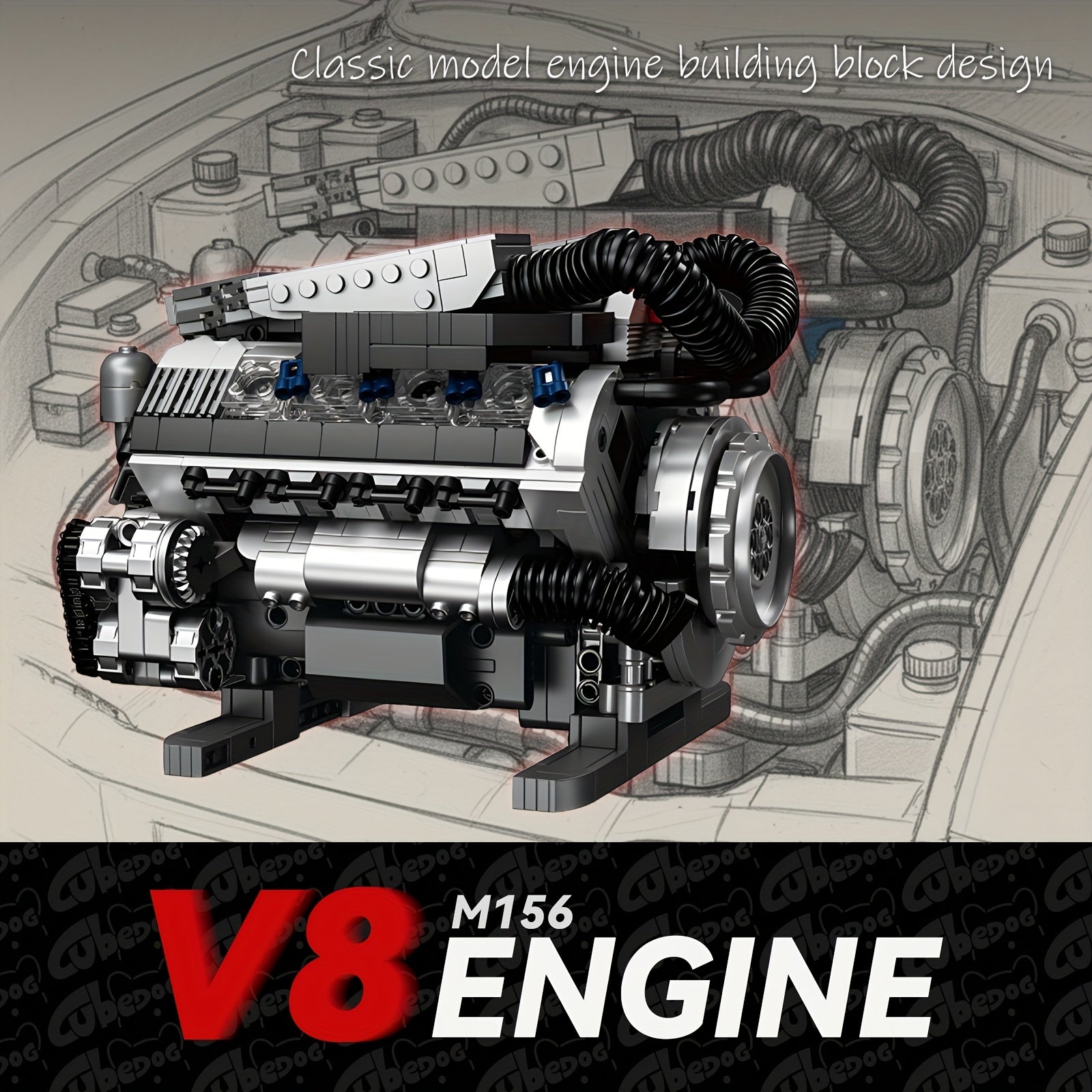 1005pcs V8 Engine Building Set - M156 V8 Car Engine Model Kit with Pistons, Turbo/Supercharger Compatible-Like (Not Included), Realistic 8-Cylinder Assembly Toy for Adults &, STEM Gift for Car Enthusiasts & Collect