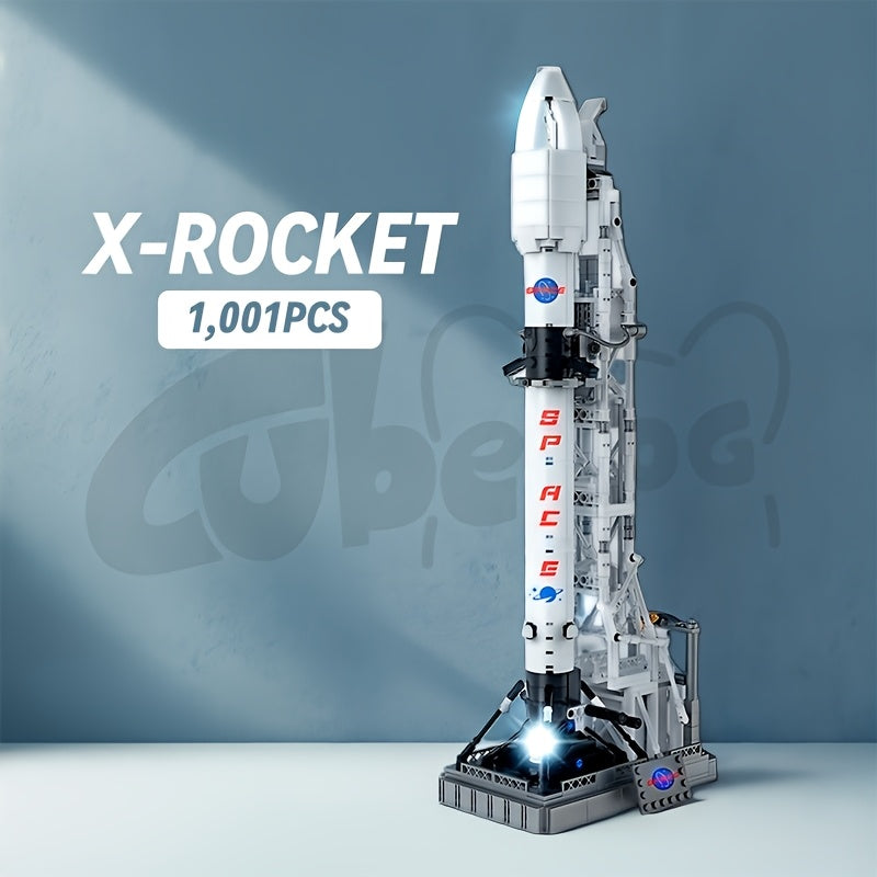 Space Rocket X Building Set, Apollo Moon Landing Program Rocket Launch Platform Model, Space Shuttle Saturn V Toy NASA Astronomer Collectible Gift, 1000+pcs
