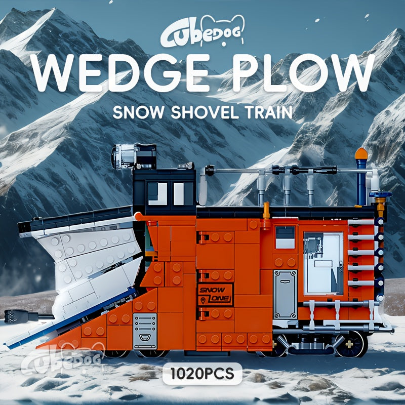 1020pcs Large-Scale Snow Plow Train Building Block Set with Steam Locomotive, Snow Shovel & Snow Blower - Realistic Winter Railway Model with Opening Doors