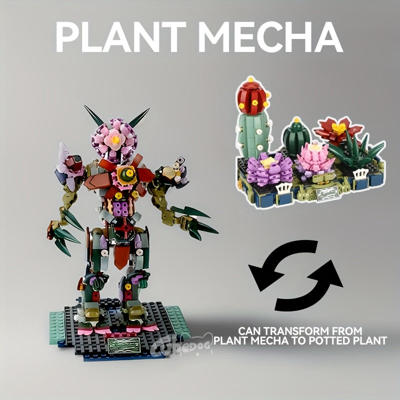 1001pcs Transformable Potted Plant Mecha Building Block Set - Creative Assembly Model Toy with Vibrant Colors, Detailed Design, Ideal for Office & Home Decor, Holiday Gift For Christmas & Halloween, Plant Decorations, Best For Christmas