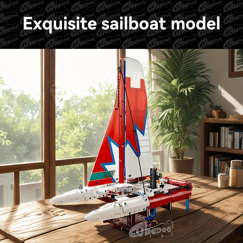1001pcs Modern Catamaran Building Block Set, Boat Mechanical Linkage Design Model, Adult Sailing Enthusiast Collection Figurine, Holiday Gift and Birthday Present