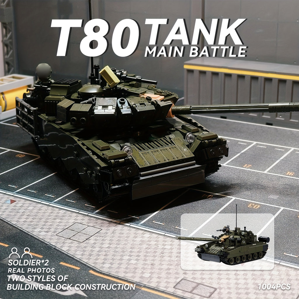 1004pcs T80 Modern Heavy Main Battle Tank Building Blocks Set - 2-in-1 Transformable Military Model with Soldiers, Large-Scale Armored Vehicle Toy, Realistic Replica for & Collectors, Christmas Gift (Military Green, 1004pcs)
