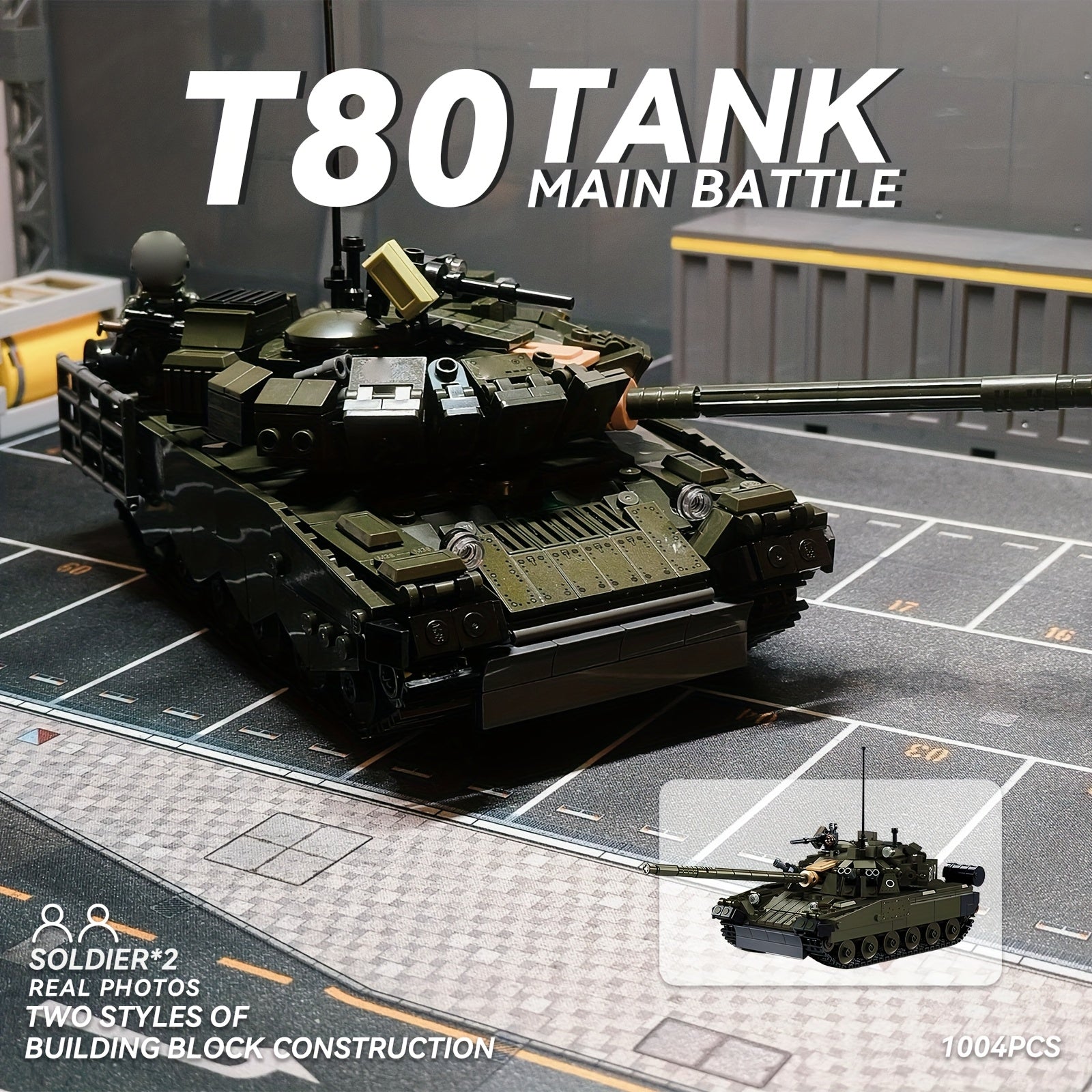1004pcs T80 Modern Heavy Main Battle Tank Building Blocks Set - 2-in-1 Transformable Military Model with Soldiers, Large-Scale Armored Vehicle Toy, Realistic Replica for & Collectors, Christmas Gift (Military Green, 1004pcs)