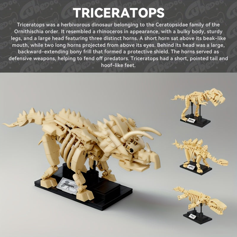 4in1 Jurassic Dinosaur Fossil Building Block Toy Set, Tyrannosaurus, Stegosaurus, Triceratops, Mosasaurus Can be combined into a Large Brachiosaurus, Adult Museum Park Series Model, 1200+pcs