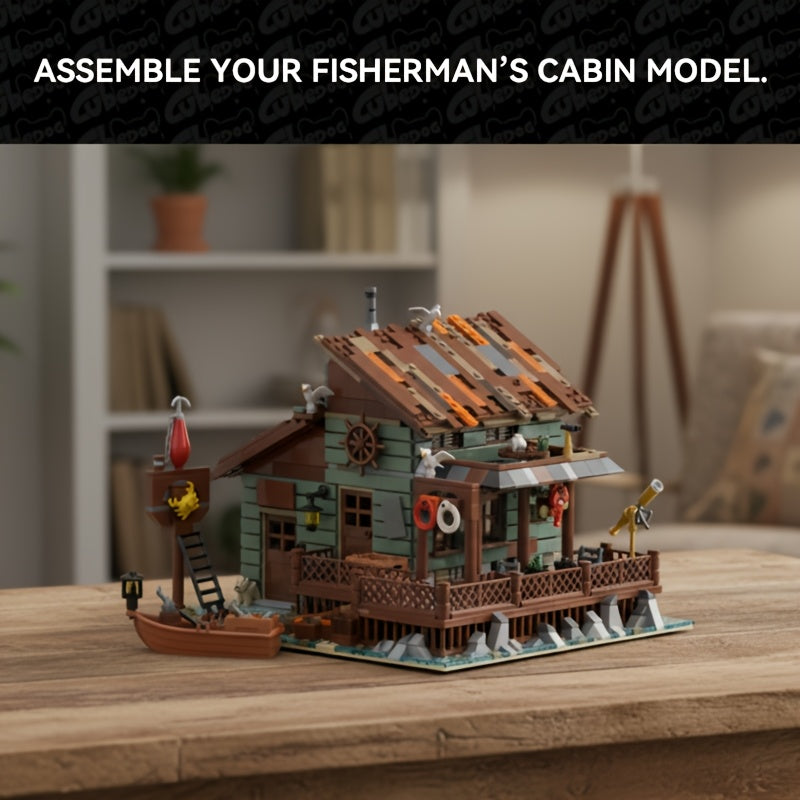 1520pcs MOC Fisherman's Hut Building Set with Interlocking Bricks, Miniature Fishing Boat & Nautical - Large-Scale Model Cabin for Adults &, Challenging Assembly, Display or Play, Christmas Gift (European
