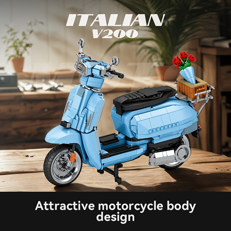 1169pcs Blue V200 Classic Italian Motorcycle Building Blocks, Easter Traveling Motorcycle Model Toys, Perfect Holiday Gift for Motorcycle Lovers, Suitable for Collecting, Gift Giving