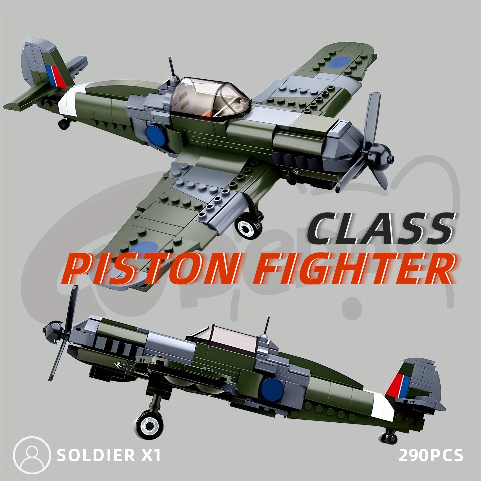 British WWII RAF Spitfire-like Military Aircraft Building Set with Pilot Figure - Large-Scale Replica Model Kit for & s, WWII History Enthusiasts, Collector's Display, Educational STEM (Compatible with -like