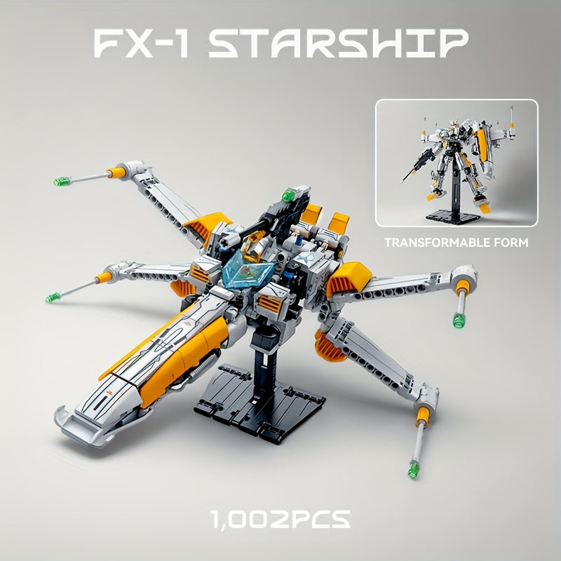 1002pcs FX-1 Starship Building Blocks Set, Transformable Model, Starship Series Toy, Space Fighter Home Decoration, Suitable for Starship Enthusiasts Collection, Easter, Christmas and Birthday Gifts