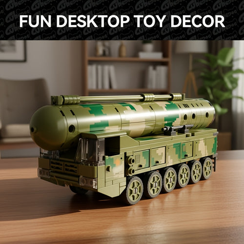 1 Set Intercontinental Missile Launch Vehicle Building Set - Realistic ICBM Missile System Model with Soldier Figure, Missile Launcher & Transport Truck, STEM Educational Toy for &, Military Collector's Display (DF Military Series