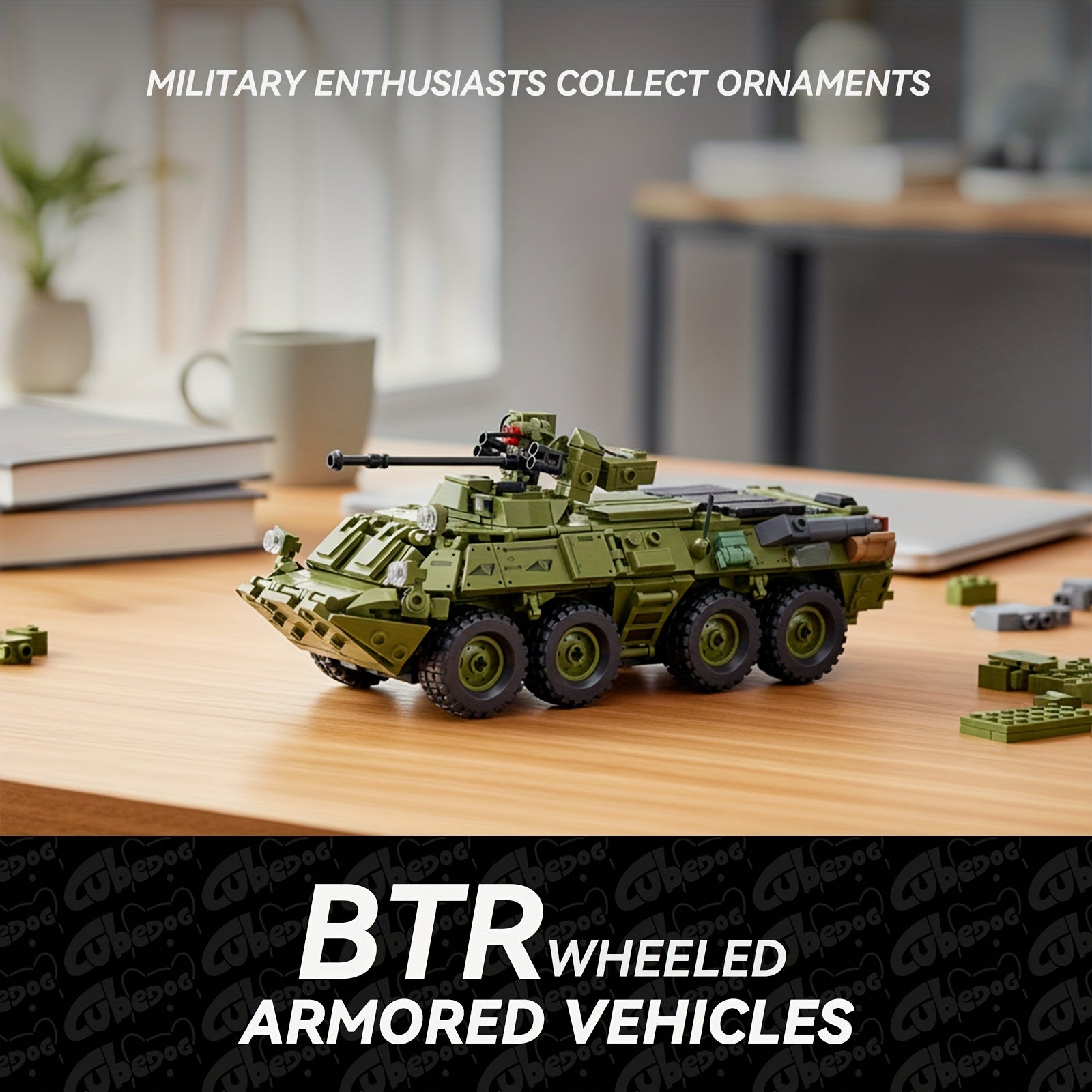 1004pcs BTR Wheeled Armored Vehicle Building Blocks Set, Military Series Armored Transport Vehicle Assembly Toy Model, Armored Vehicle Set Includes Four Soldier Members