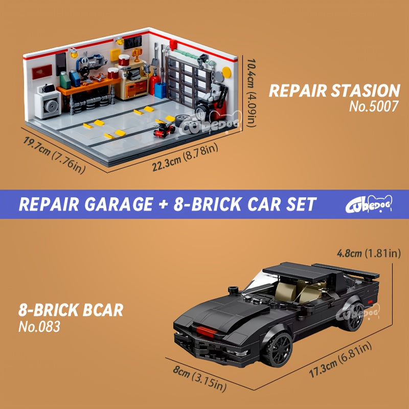 1002pcs Mini Sports Car Garage Building Blocks Set, MOC Scene can be matched with mini JDM 8-Bricks car model, DIY Car repair miniature toys, suitable for car enthusiasts collection, holiday gifts