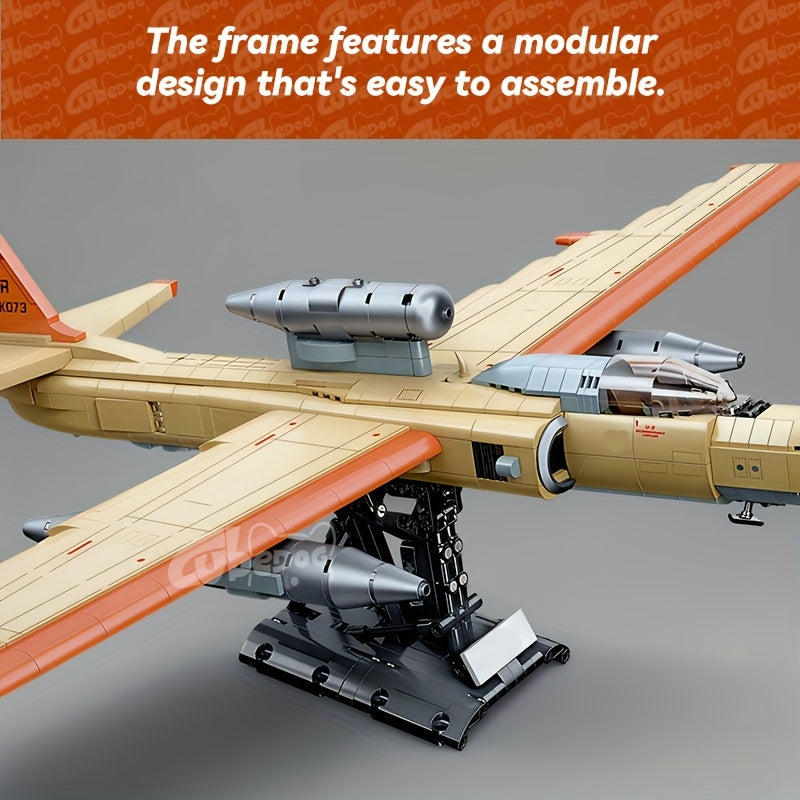 1300pcs+ American Classic U-Shaped Recon Plane Building Set, Military Series Fighter Model, Adult Military Enthusiast Collection Toy Aircraft Display, Christmas Gift and Holiday Present