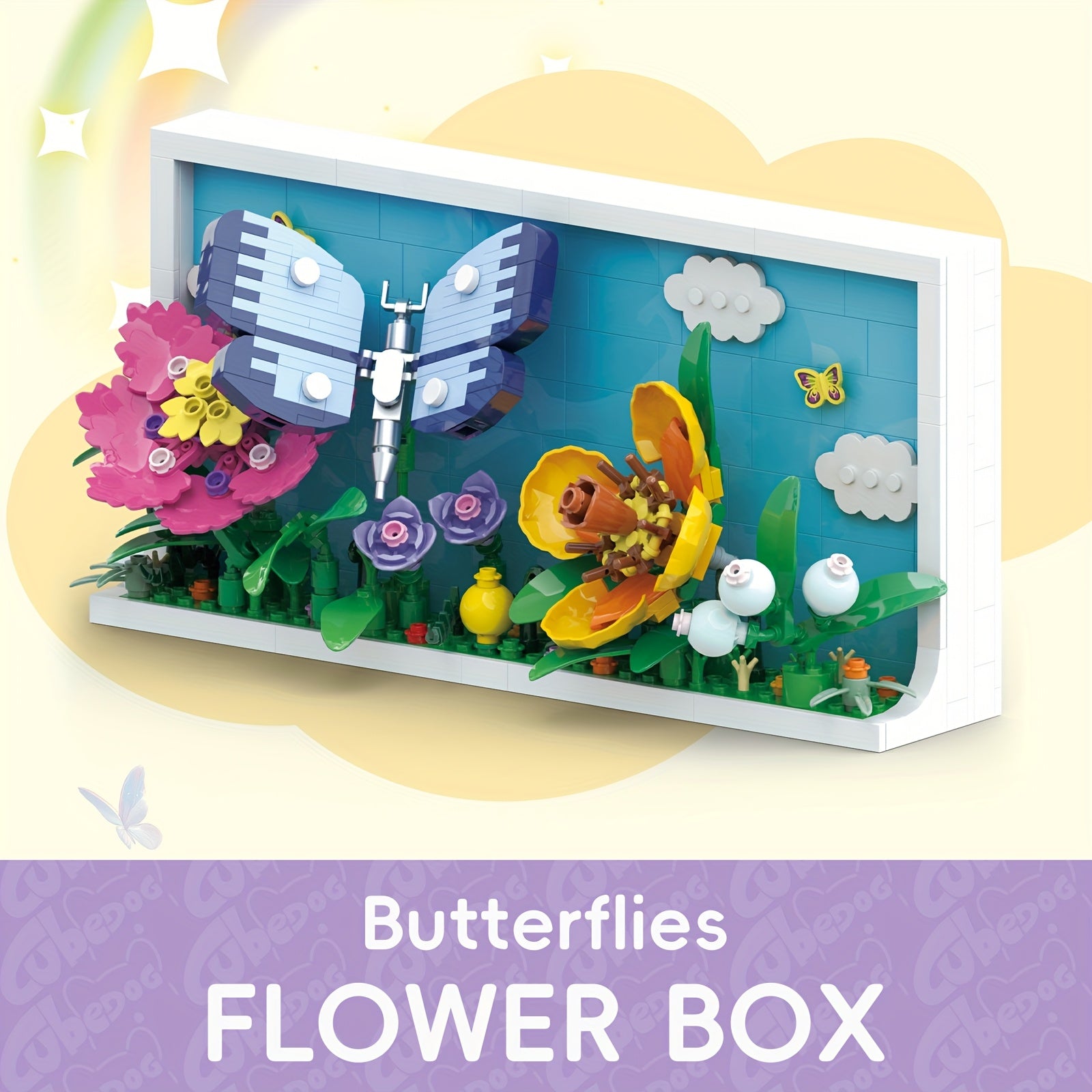 Butterfly Immortal Flower Box Building Block Set, Artificial Flower Pot Model Toy, Adult Home Three-Dimensional Decorative Painting Ornaments, Valentine'S Day Gift, 1001pcs