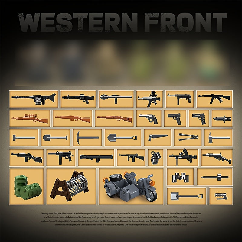 Western Front Battle Ruins Scene Building Set, Historical Simulation Street Scene Toy, Includes Six Soldier and Equipment Models, Gift for Military History Enthusiasts, 1100+pcs