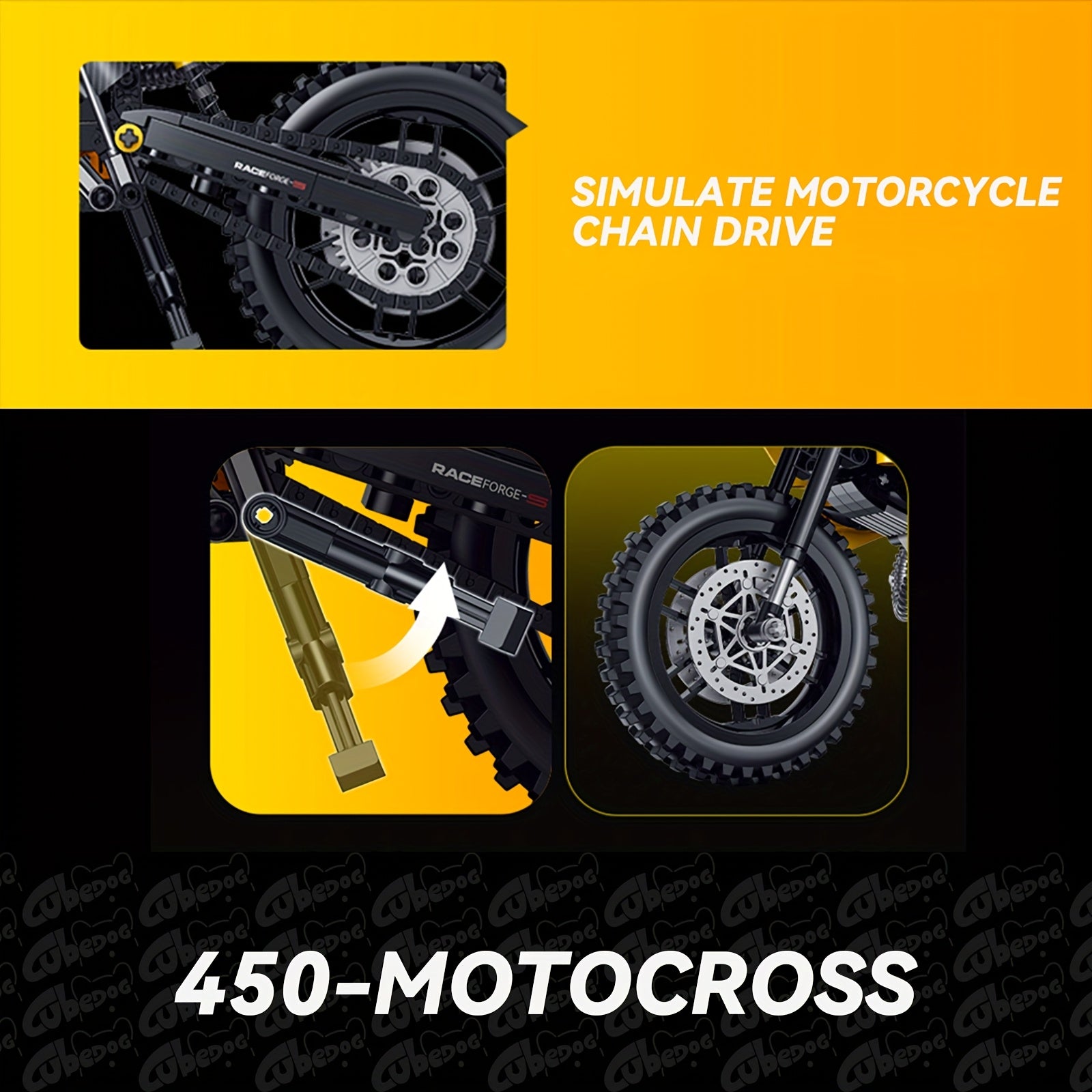 1:8 Scale 450-MOTOCROSS Off-Road Motorcycle Building Block Set - Realistic Motorcycle Model with Chain Drive, Durable ABS Construction