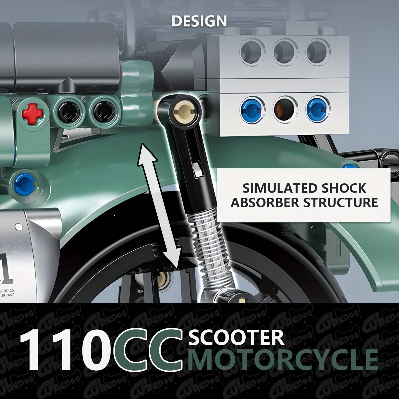 1006pcs 1:8 Scale 110CC Motorcycle Building Set with Realistic Engine, Suspension & Brakes - Green Retro Scooter Model Kit for s &, Collectible Toy Replica, Challenging Assembly (Compatible with Motorcycle Enthusiasts)