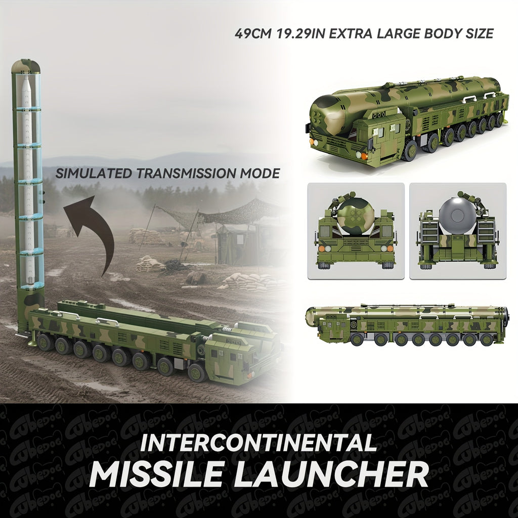 2025 New Intercontinental Missile Launch Vehicle Building Block Set - 49cm Large Military Heavy Truck Model with 5 Soldiers & Simulated Launch, Collectible Christmas Gift For Military Enthusiasts