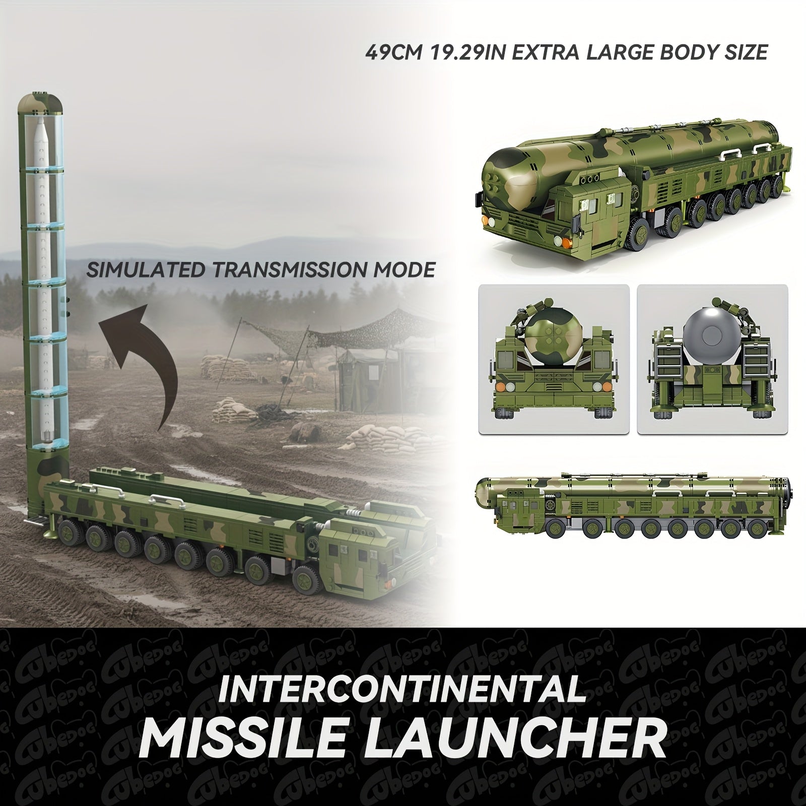 2025 New Intercontinental Missile Launch Vehicle Building Block Set - 49cm Large Military Heavy Truck Model with 5 Soldiers & Simulated Launch, Collectible Christmas Gift For Military Enthusiasts