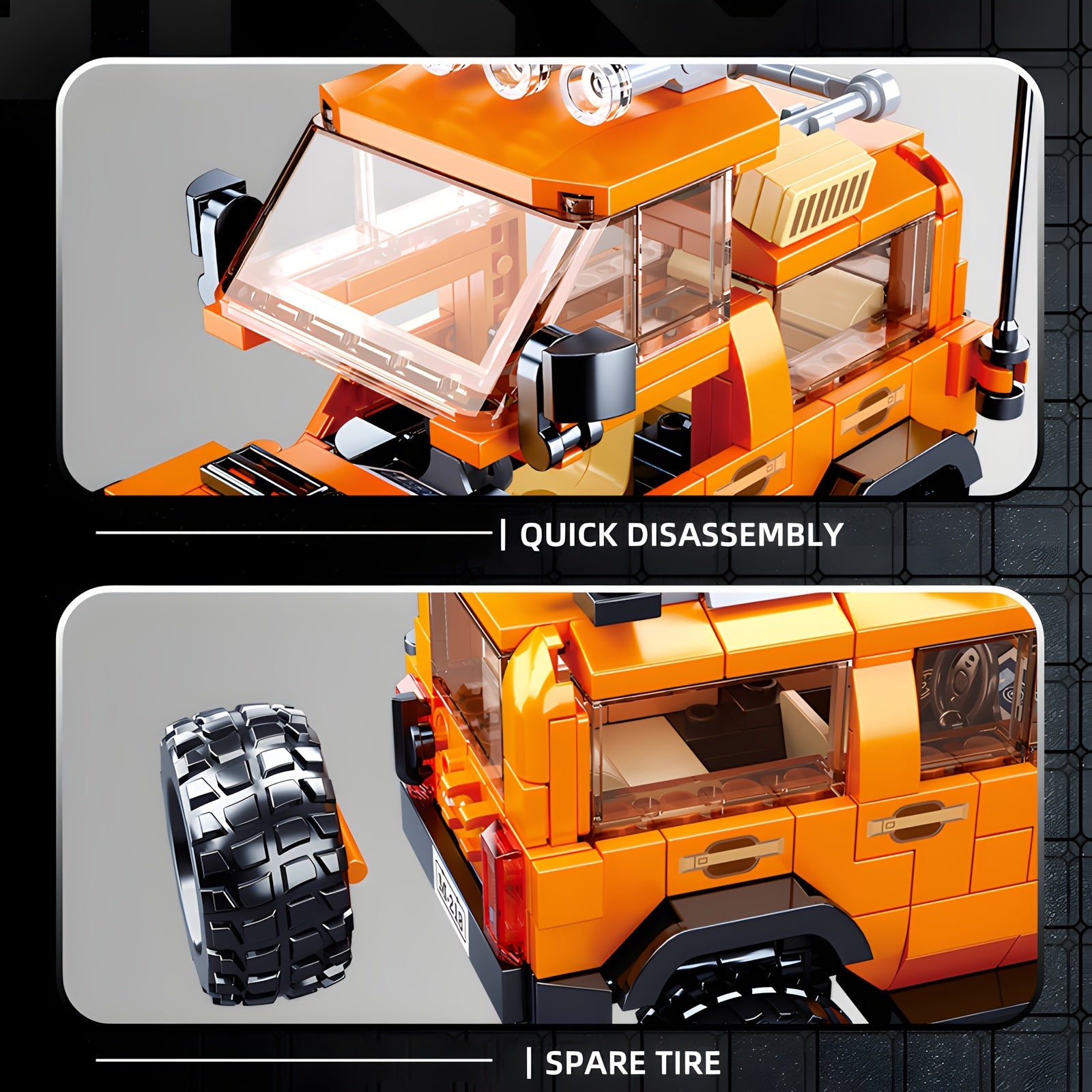 2in1 Jungle Off-Road Vehicle Building Block Set with 2 Drivers - Green & Orange Dinosaur Forest Exploration Car Toy Model, 1001pcs, ABS Material, Perfect for Adult Car Enthusiasts, Christmas Gift, Vehicle Building Blocks | Dinosaur Theme | Detailed