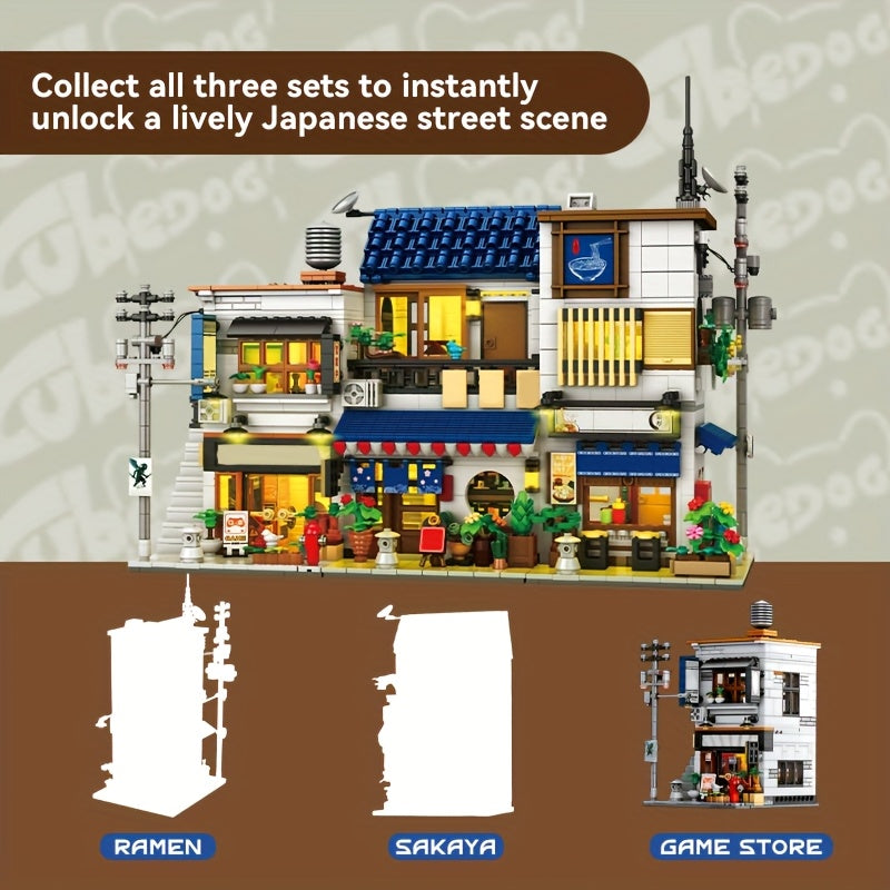 Street Game Hall Street Scene Building Blocks Set, Japanese Architecture Series Model, Two Building Method DIY Toy, Christmas Gift, 1000+pcs