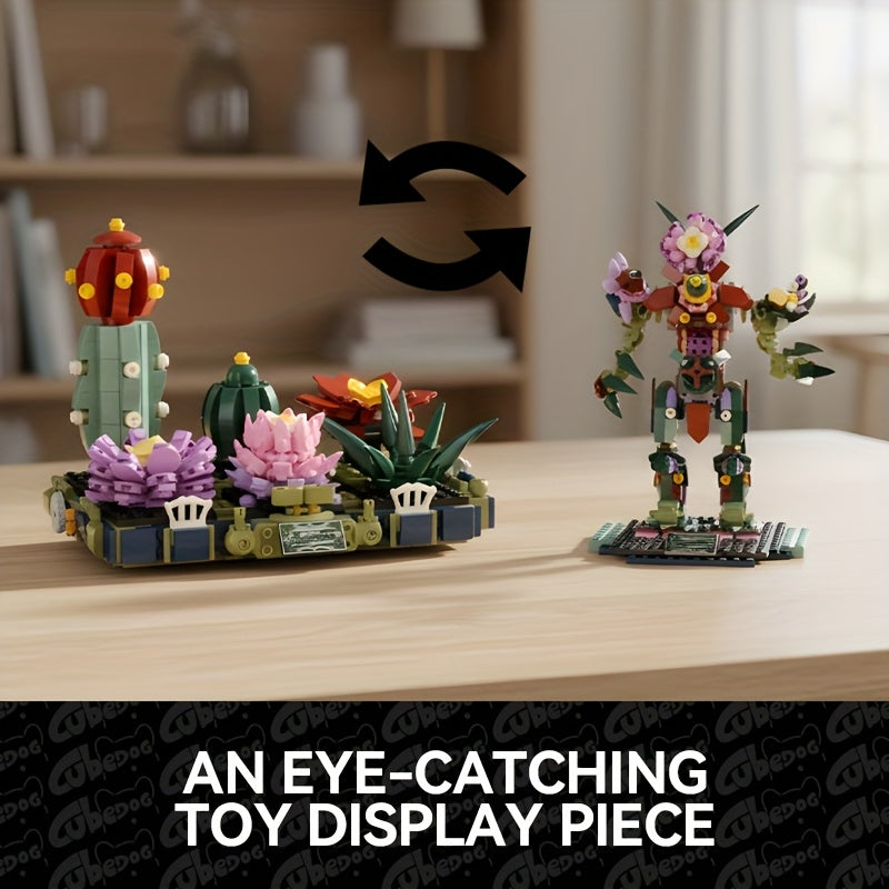 1001pcs Transformable Potted Plant Mecha Building Block Set - Creative Assembly Model Toy with Vibrant Colors, Detailed Design, Ideal for Office & Home Decor, Holiday Gift For Christmas & Halloween, Plant Decorations, Best For Christmas