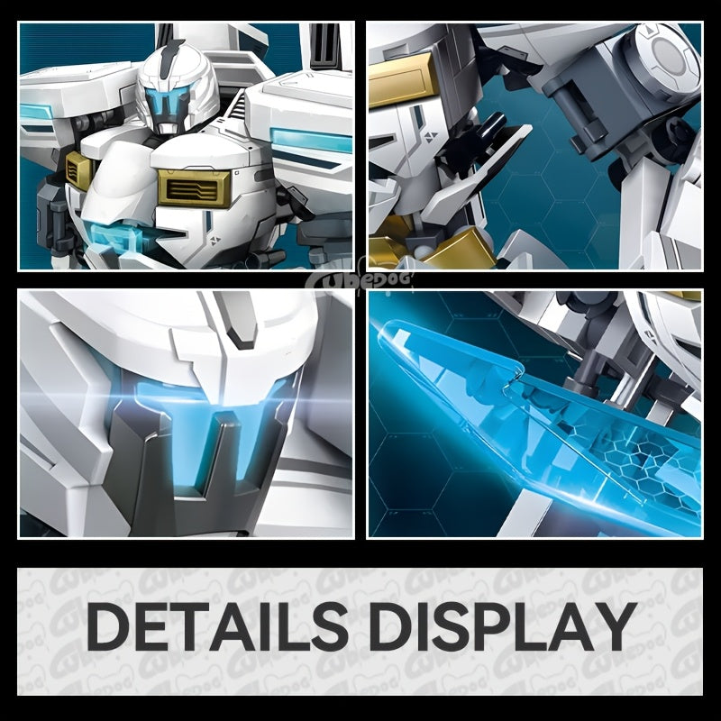 1001pcs Frost Guardian Mecha Building Set - Large-Scale White & Blue Sci-Fi Robot Model Kit with Poseable Armored Figure, Missile Launcher & Sword-Like Weapon - Challenging Assembly for & s, Christmas/Halloween Gift