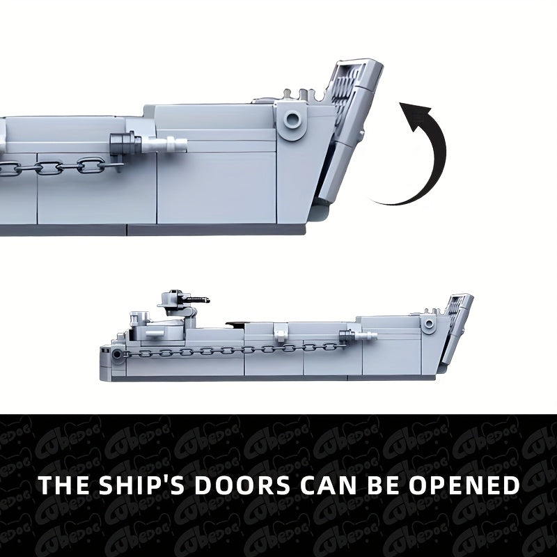 American Military Amphibious Landing Ship Building Block Toy Set, Normandy Amphibious Transport Ship Assembly Model with Three Soldiers, Educational Toy for Kids, Classic Movie and TV Series Boat, Military Enthusiast Christmas Gift