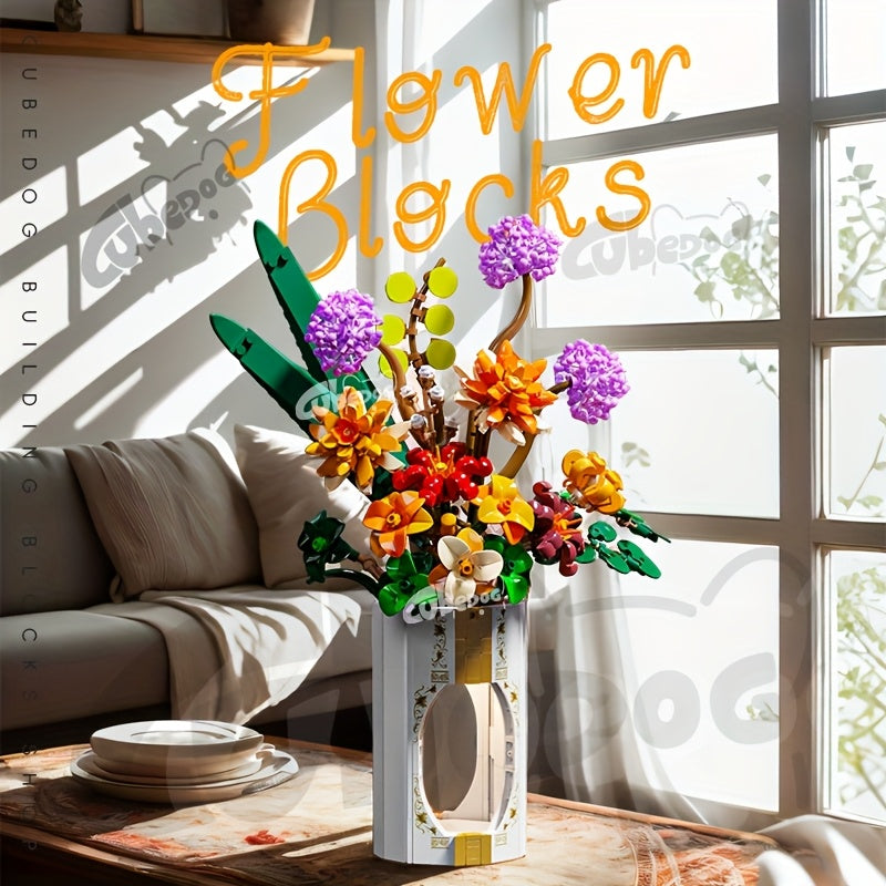 1002pcs Simulation Flower Bouquet Building Blocks Set, Eternal Flower Model, Flower Pot Plant Toy, Mother'S Day Bouquet Decoration Ornament, Suitable for Birthday Gifts, Christmas Valentine'S Day Gif