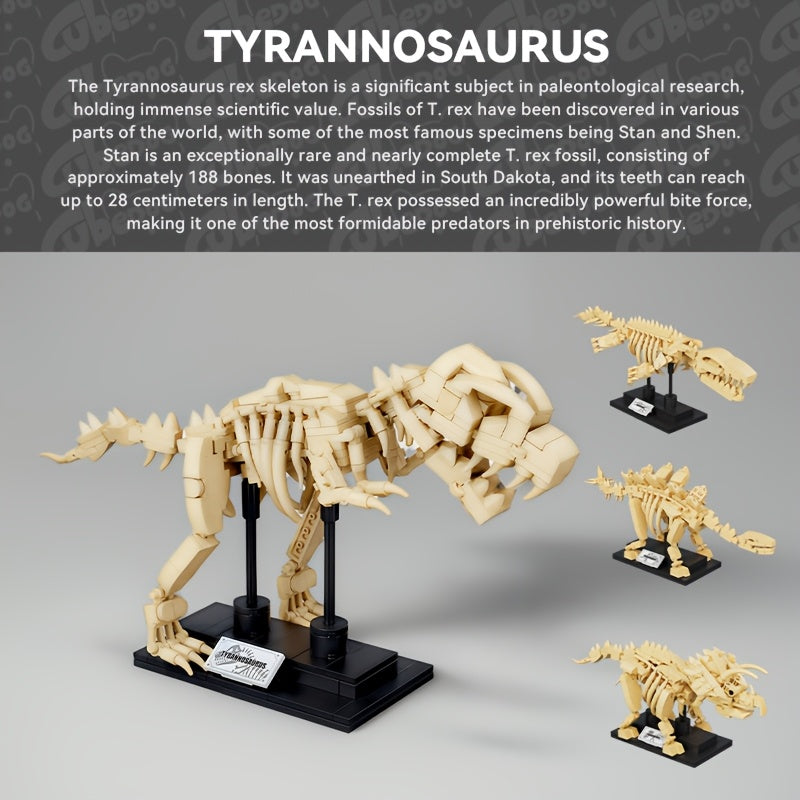 4in1 Jurassic Dinosaur Fossil Building Block Toy Set, Tyrannosaurus, Stegosaurus, Triceratops, Mosasaurus Can be combined into a Large Brachiosaurus, Adult Museum Park Series Model, 1200+pcs