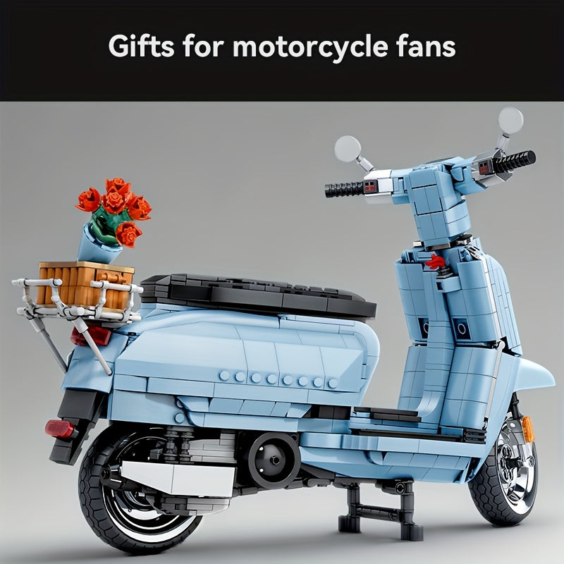 1169pcs Blue V200 Classic Italian Motorcycle Building Blocks, Easter Traveling Motorcycle Model Toys, Perfect Holiday Gift for Motorcycle Lovers, Suitable for Collecting, Gift Giving