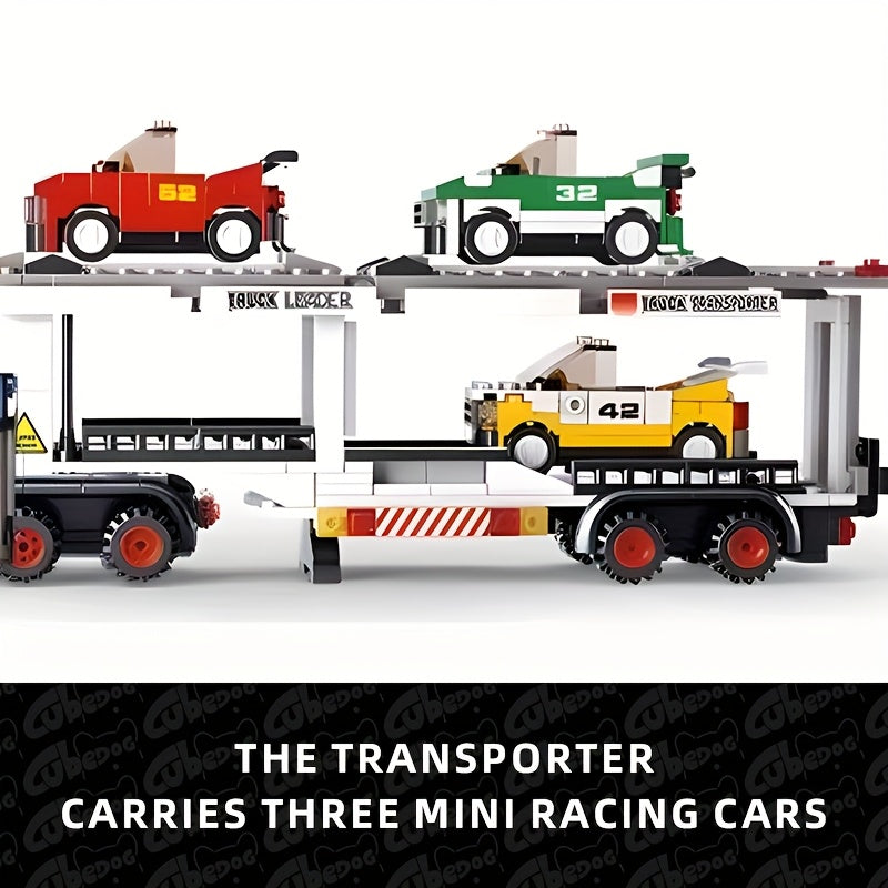 1006pcs 4-in-1 Racing Truck & Trailer Building Set with 4 Drivers, Interchangeable Trailers & Separating Truck Design - Large-Scale Model Toy for Adults &, Realistic Car Assembly Kit, Christmas Gift for Car Enthusiasts