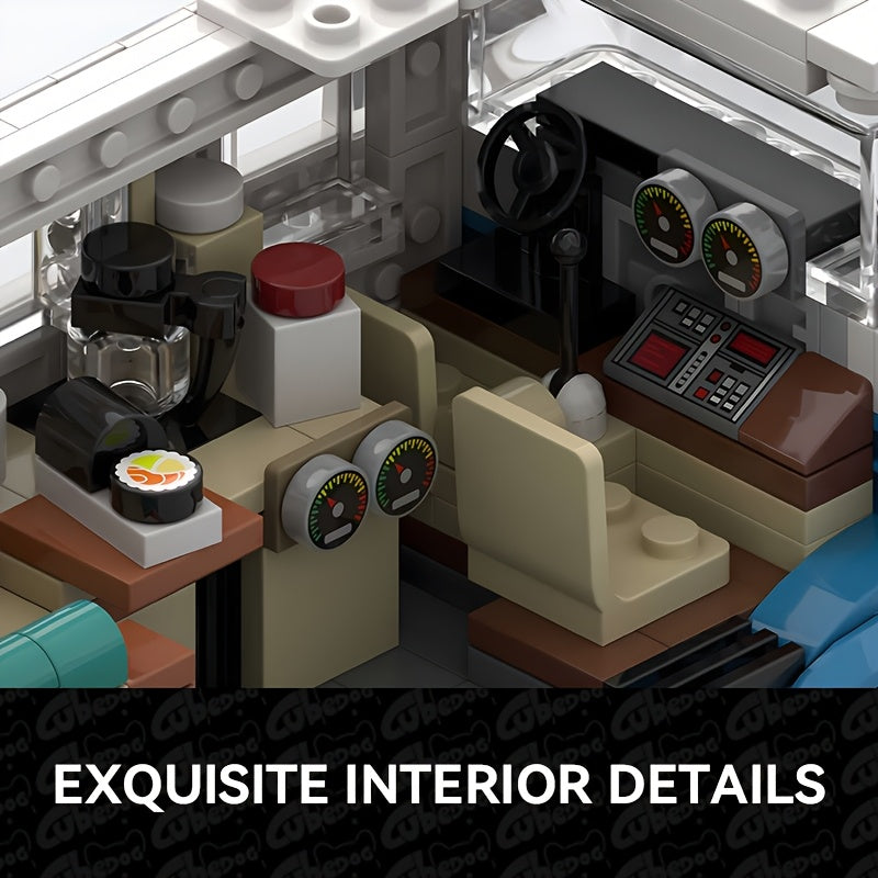 Beach Camper Van Building Blocks Set, Holiday Travel Toy Miniature Landscape Model, Adult Seaside Scene Decor, 1001pcs