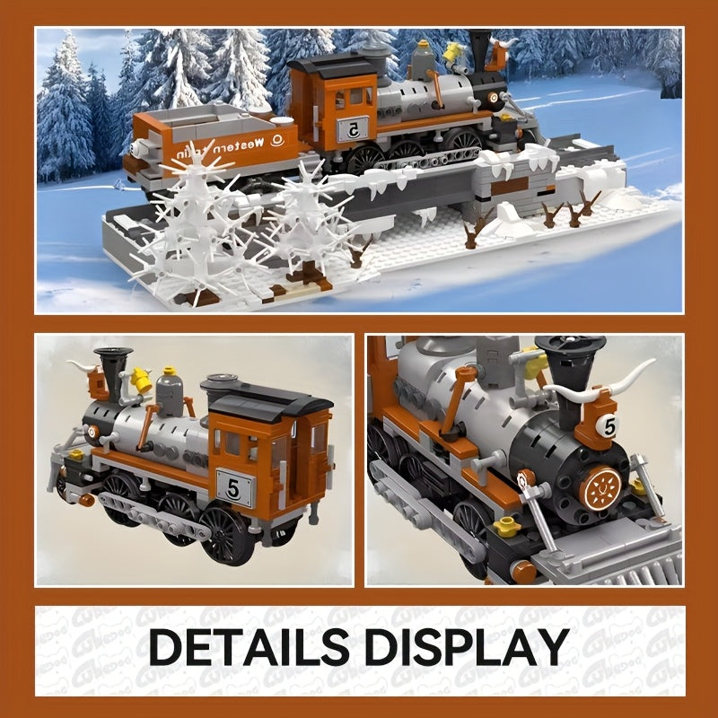 1001pcs Large Vintage Snow Steam Train Building Block Set with 40cm Model Train & Track - Collectible Display for Adult Train Enthusiasts