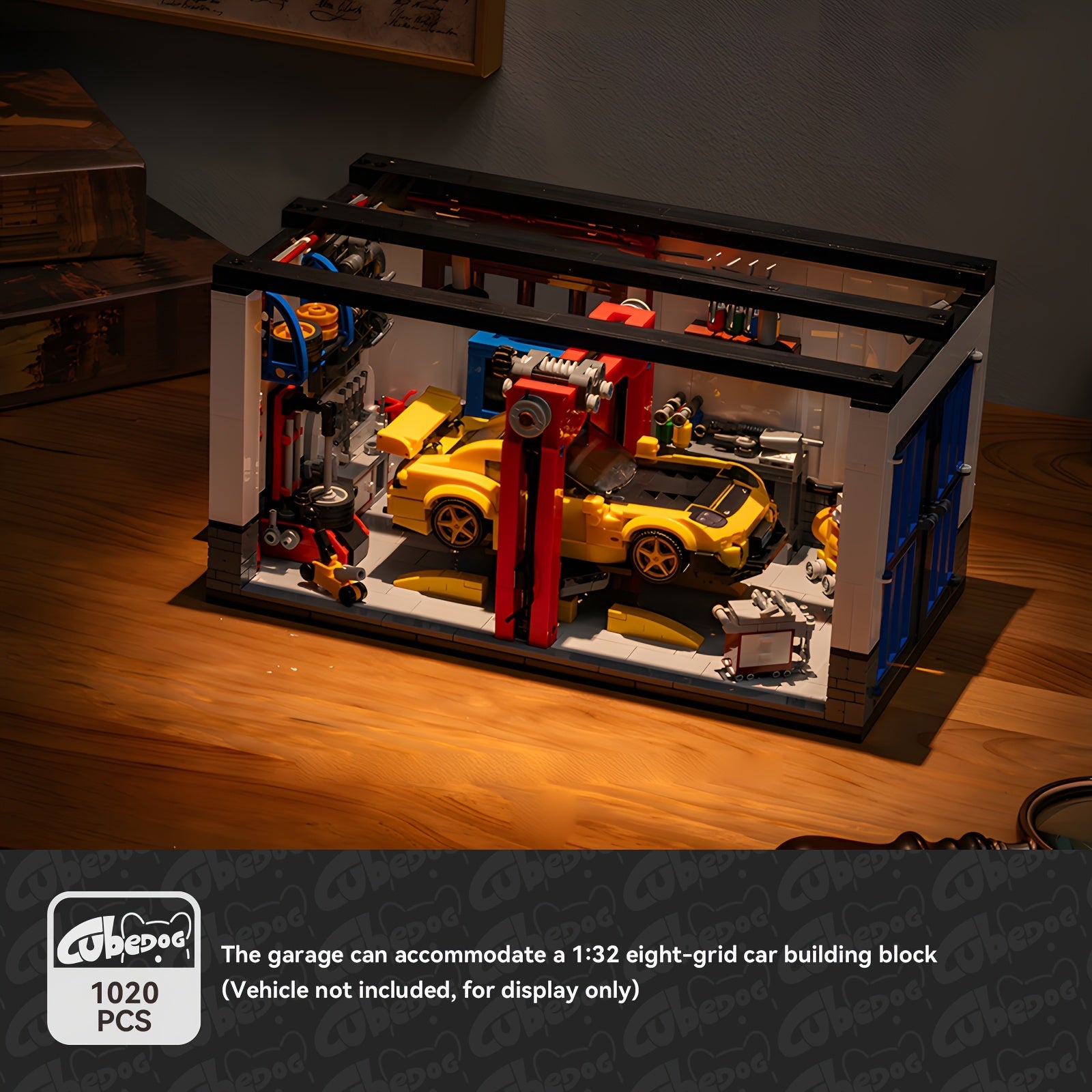 MOC Car Modification Factory Miniature Scene Building Blocks Set, American Auto Repair Shop Eight Compartment Garage Construction Toy for 1:32 Car Eight Compartment Car Model, Car Lovers Christmas Gift, 1020pcs
