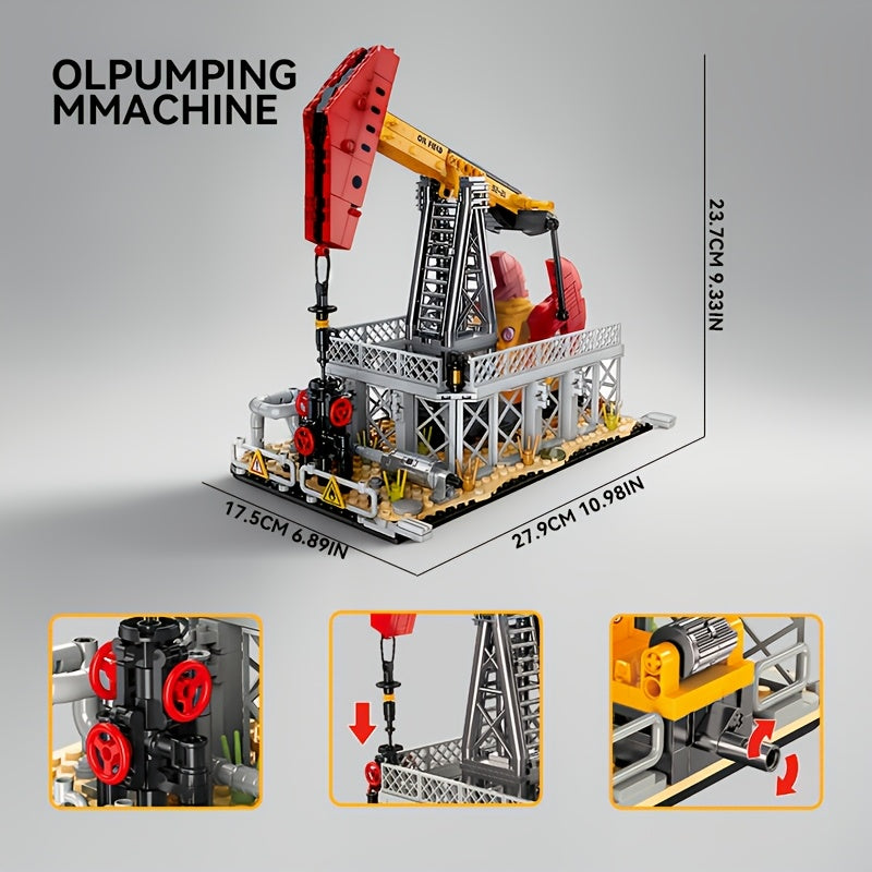 Refinery Factory Series Building Block Set, Oil Pump Refinery Oil Depot Combination Petroleum Factory Street Scene Building Model Toy Gift, 1001+pcs