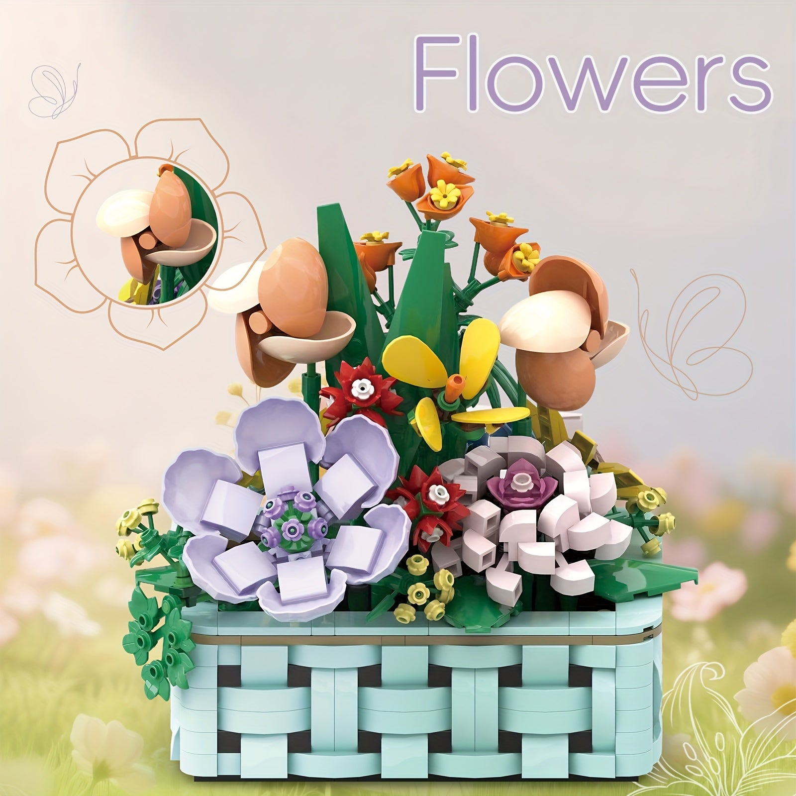 1000pcs Artificial Flower Potted Plant Building Blocks Set - Realistic Everlasting Flower Model Toy, Durable ABS Resin, Vibrant Mixed Colors, Home Decor & Collectible Gift for Adults, Flower Decorations, Decorative Display, Flower Building Block