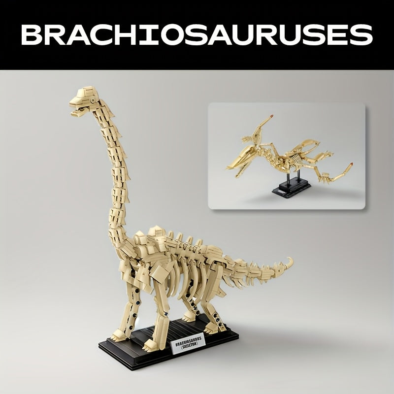 1001pcs 2in1 Jurassic Dinosaur Park Building Block Set, Dinosaur World Educational Toys, Pterodactyl and Brachiosaurus Fossil Ornament Models for Collections, Easter and Holiday Gifts