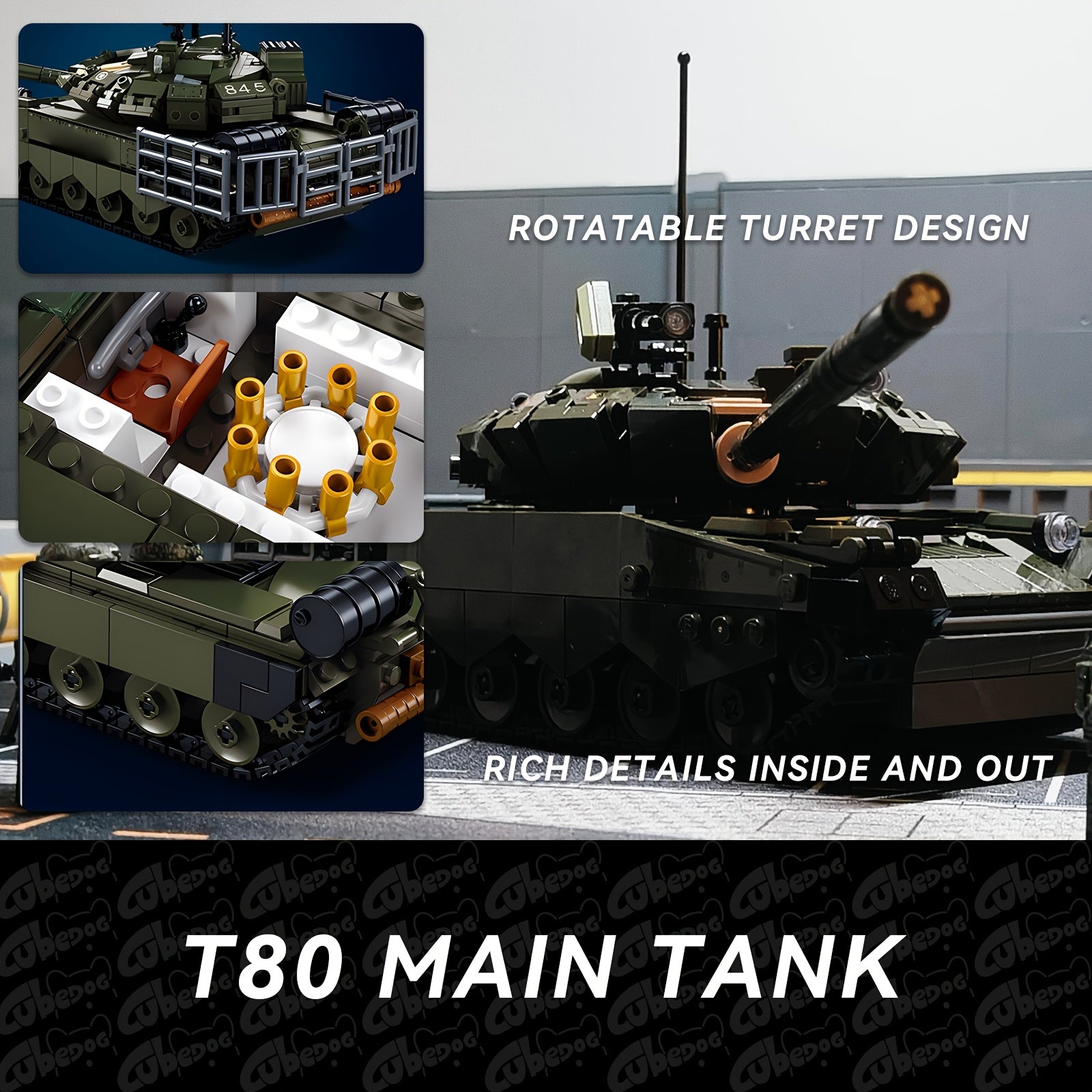 1004pcs T80 Modern Heavy Main Battle Tank Building Blocks Set - 2-in-1 Transformable Military Model with Soldiers, Large-Scale Armored Vehicle Toy, Realistic Replica for & Collectors, Christmas Gift (Military Green, 1004pcs)