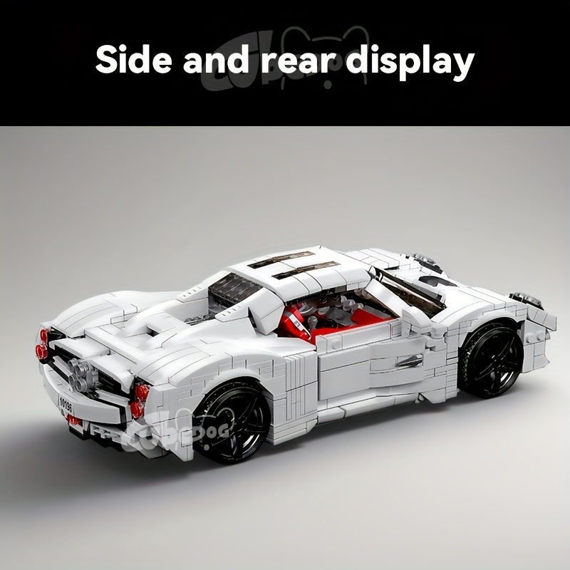 1423pcs White Utopia Super Sports Car Building Blocks Toy, Luxury Outdoor Vacation Car Model, Perfect collection ornaments for car enthusiasts, Ideal Birthday and Holiday Gift.