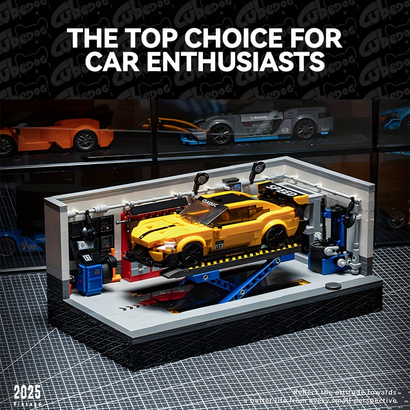Car Repair Shop Street Scene Building Set, Sports Car Garage Building Miniature Landscape Model Toy, Car Repair Shop Compatible with 1:32 8-Bricks Car Models, Car Fans Christmas Gift, 1001pcs
